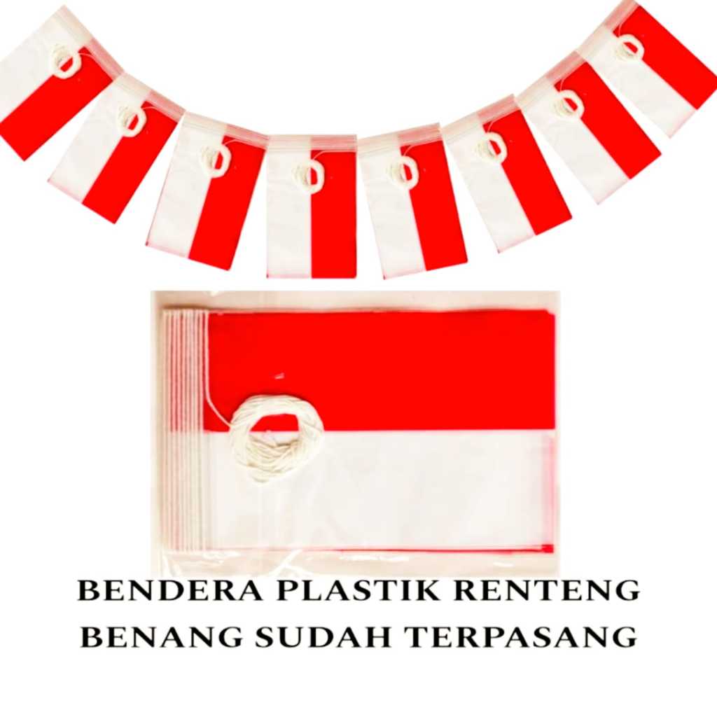 Bendera Merah Putih Plastik + Tali/Bendera Plastik Merah Putih Renteng