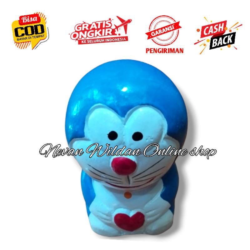 Celengan doraemon tanah liat | celengan gerabah tanah liat | celengan kartun