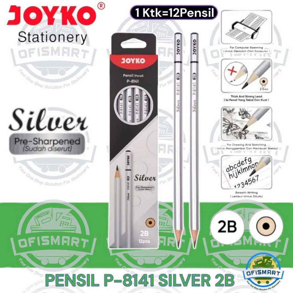 

Joyko Pensil Tulis 2B Silver P-8141 | @1Ktk=12 Pencil