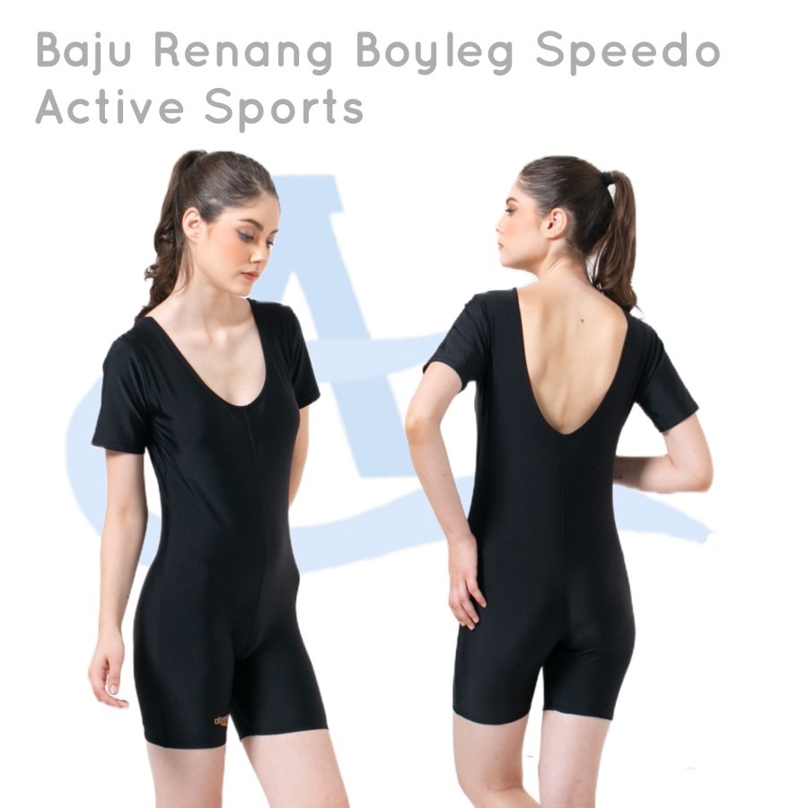 Baju Renang Wanita- Baju Renang Wanita Speedo Dewasa Boyleg Atlet Diving Hitam Polos