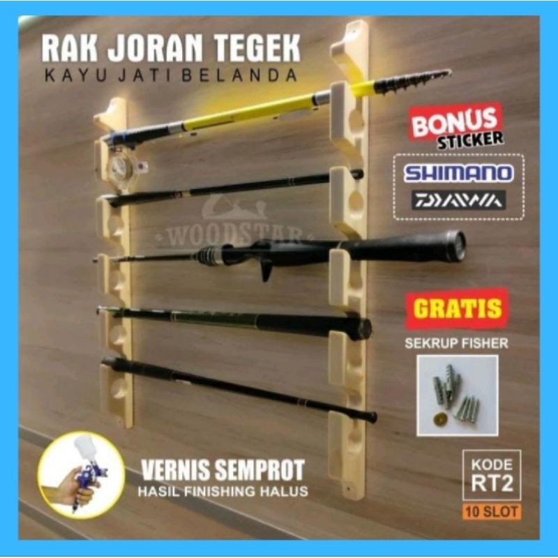 Rak Joran Tegak Kayu / Rak Joran Pancing Dinding Tegak / Rak Joran Kayu