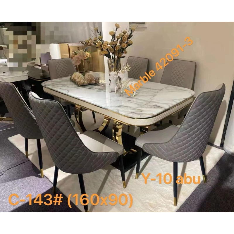 Meja Makan Marmer Set 6 Kursi Makan