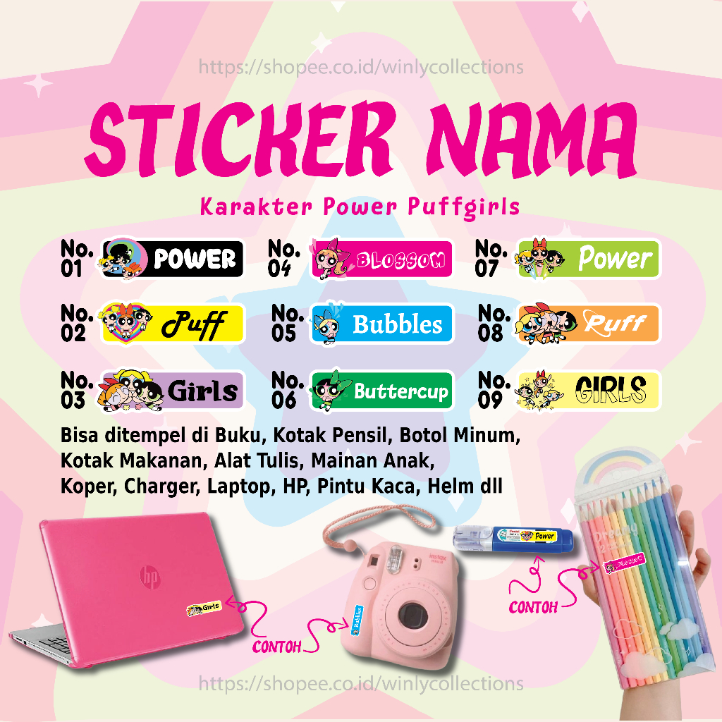 

STICKER LABEL NAMA POWERPUFF GIRLS POWER PUFF GIRL STIKER LEBEL CUSTOM PREMIUM MURAH LUCU BISA TEMPEL DI BUKU KOTAK PENSIL MAINAN ANAK HELM BOTOL MINUM KOTAK MAKANAN ALAT TULIS KOPER LAPTOP HP PINTU KACA