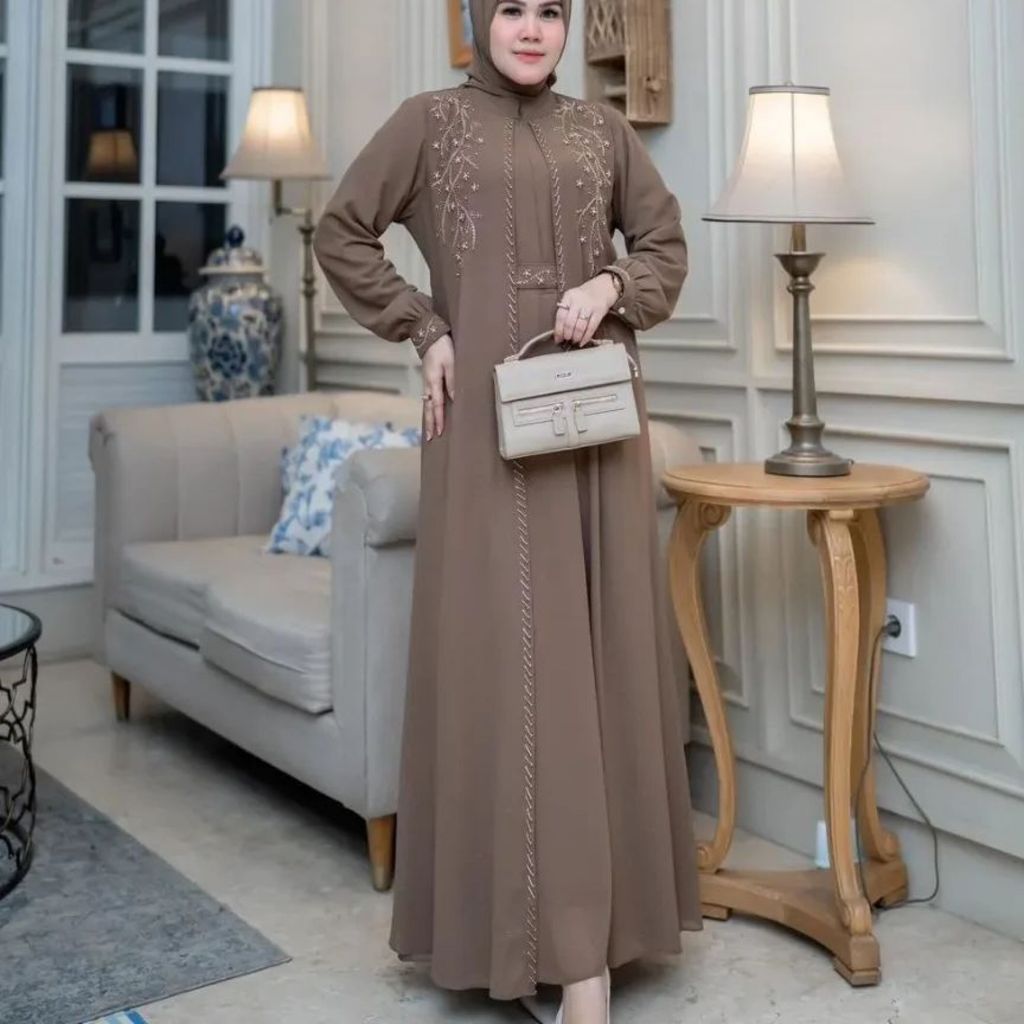 Kanaya Dress Baju Gamis Motif Kondangan Bahan Ceruty Jatuh Wanita Model Baru Terbaru 2024 Mewah
