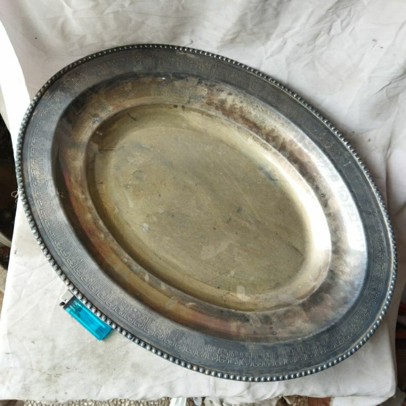 Pajangan Vintage Nampan Kuningan Tebal Kaki Qilin