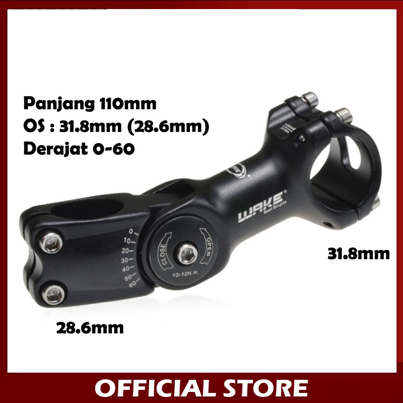 Wake Stem Sepeda MTB Rise Adjustable 0-60 Derajat 110mm OS 31.8mm