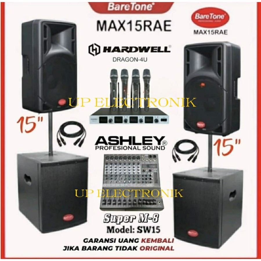Paket Promo Sound System Speaker Aktif Baretone MAX15RAE Subwoofer 15" Fullset Outdoor Original