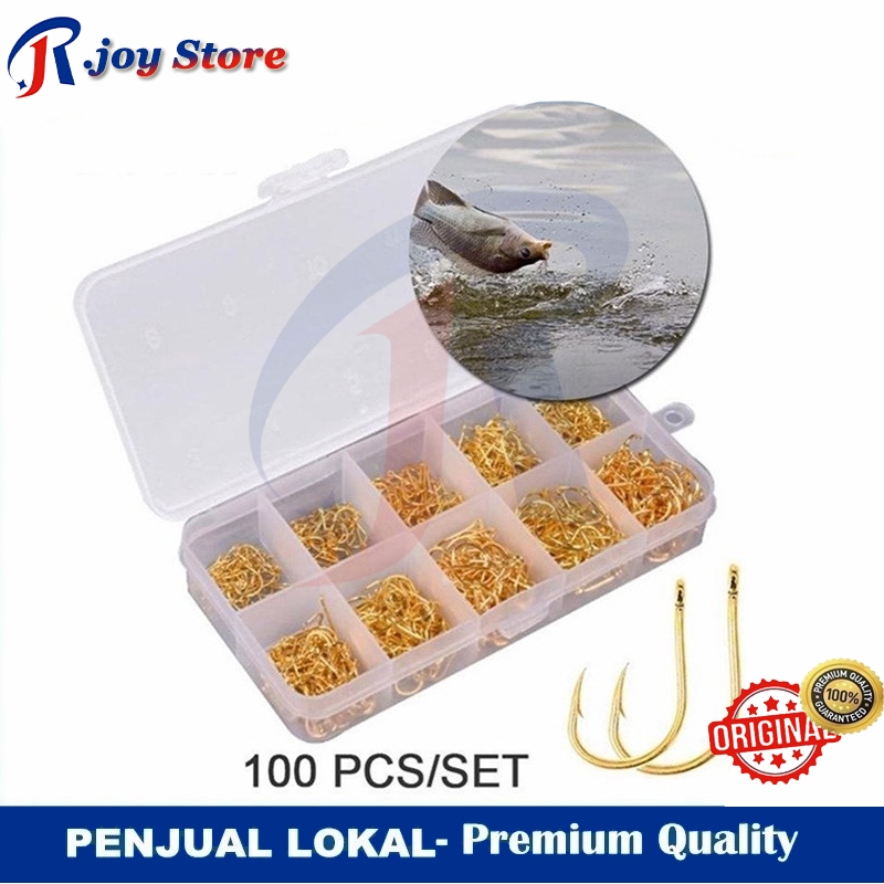 Kail Pancing Set Lengkap, 100 Buah 1 Set, Kail Pancing Kuat Tajam, Kail Karbon, Kail Pancing Kecil,