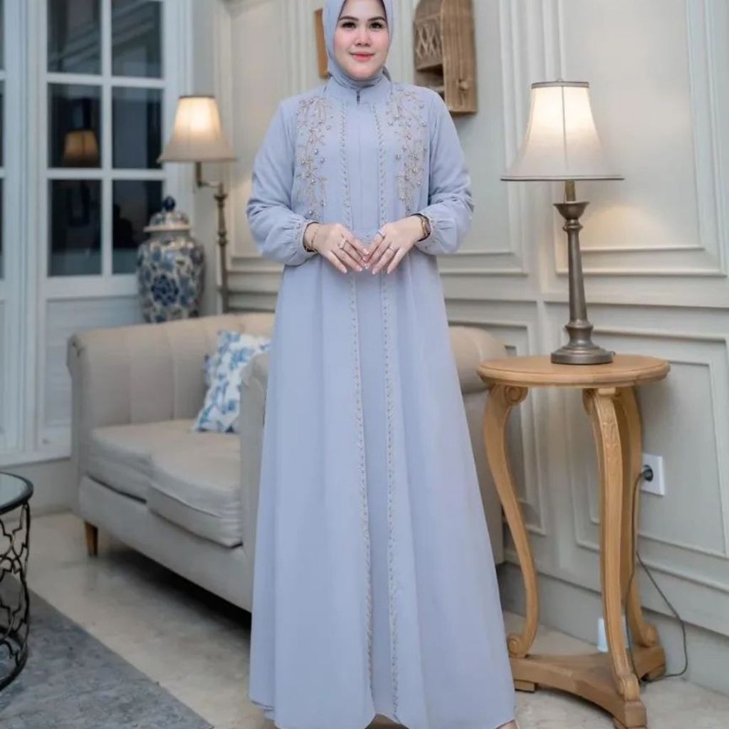 Kanaya Baju Gamis Kondangan Motif Bahan Ceruty Jatuh Wanita Model Baru Terbaru 2024 Mewah