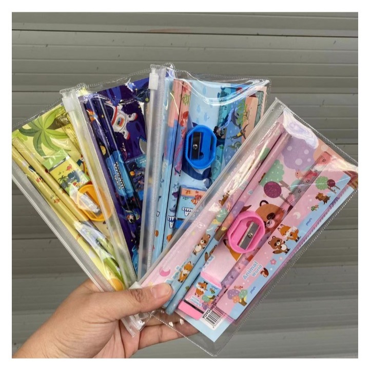 

Set Alat Tulis Anak Kartun Sekolah TK Kotak Hadiah Set PVC Ritsleting Tas Pensil Import
