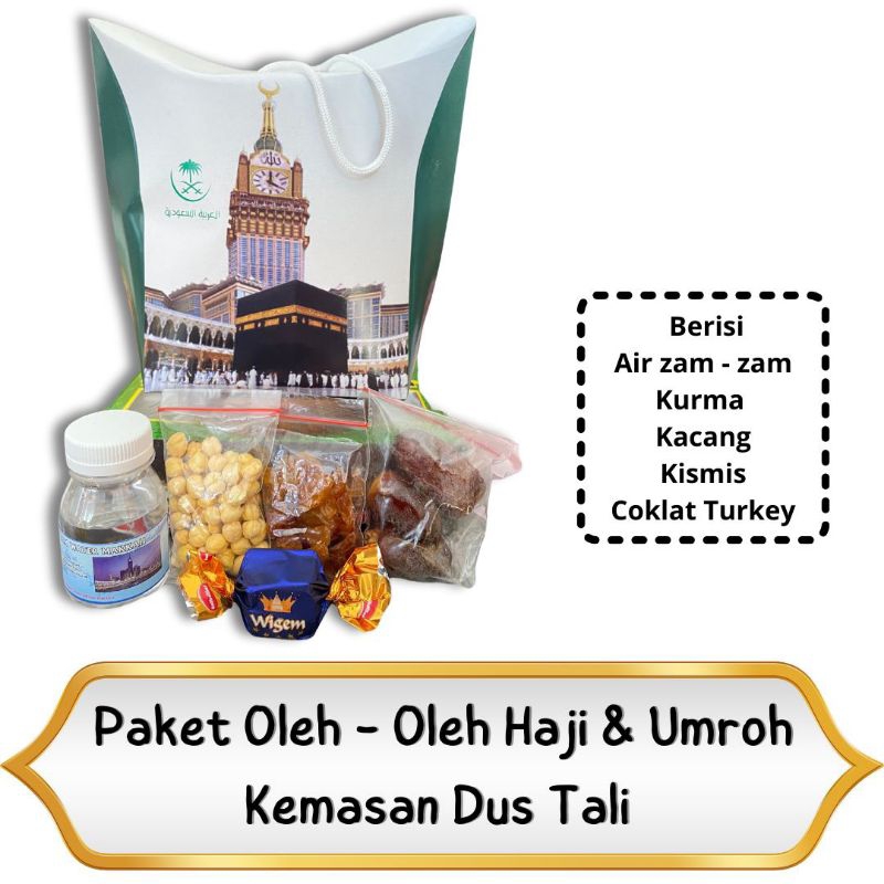 

OLEH OLEH HAJI DAN UMROH PAKET HEMAT KEMASAN DUS TALI ISIAN AIR ZAMZAM 40ML I KACANG ARAB I KURMA KHALAS I KISMIS I SOUVENIR GIFT FROM I HAMPERS HAJI