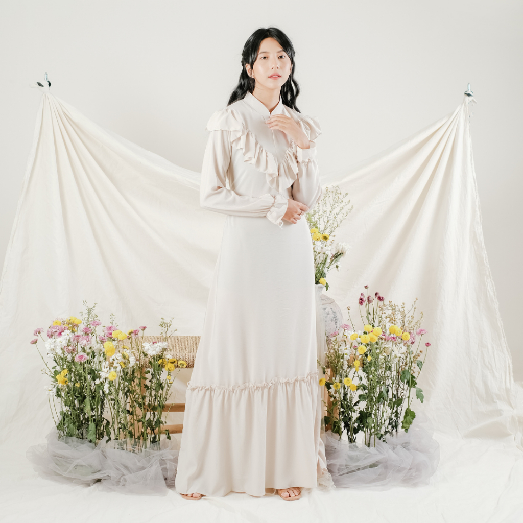 Bints Romantika Dress Style Gaun Korean Vintage Gamis Putih Lebaran Korea Baju White Hijab Premium