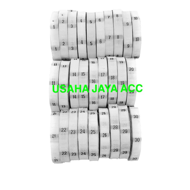Size Label Angka Warna Hitam / Putih Bordir Bahan Woven Harga Per Roll