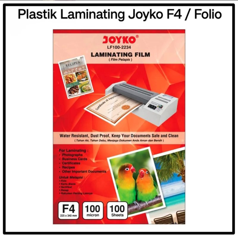 

30 Lembar Plastik Laminating Joyko F4 / Folio