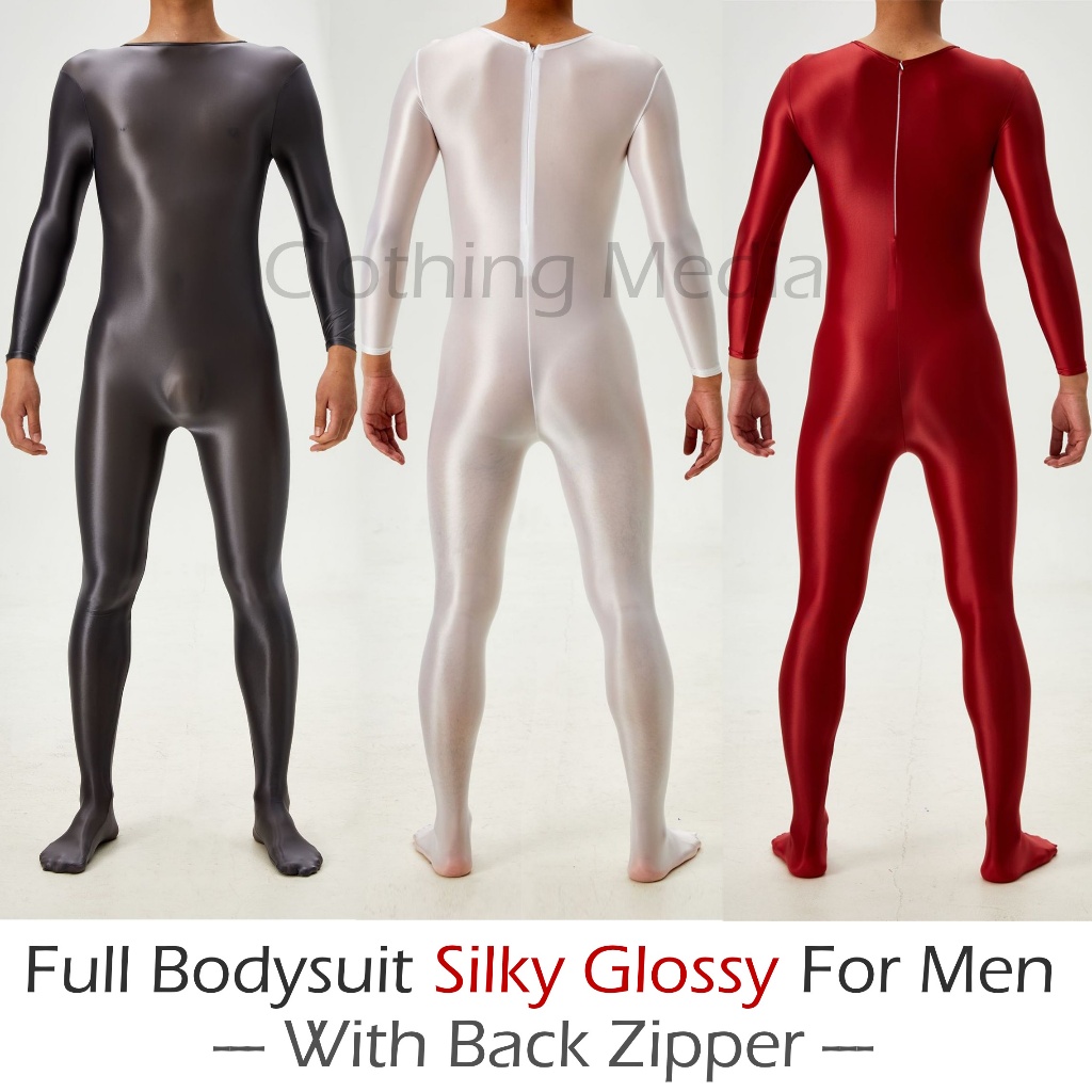 Full Bodysuit Pria Silky Warna Satin Men Glossy Halus Elastis Zentai Tights