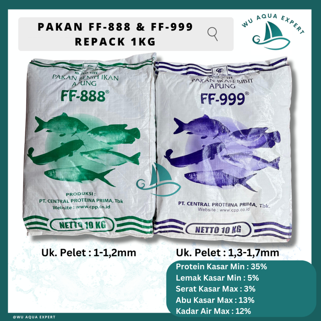 Repack 1 Kg FF 999 FF 888 Pakan Ikan Pelet Bibit Semua Ikan Budidaya CPP CP Prima Makanan Fish Food 