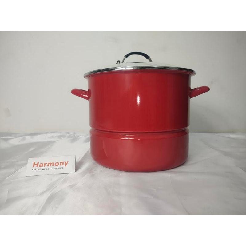 Stock Pot Steamer 16QT Dandang Baja Enamel Tutup Kaca Tebal Kualitas Export