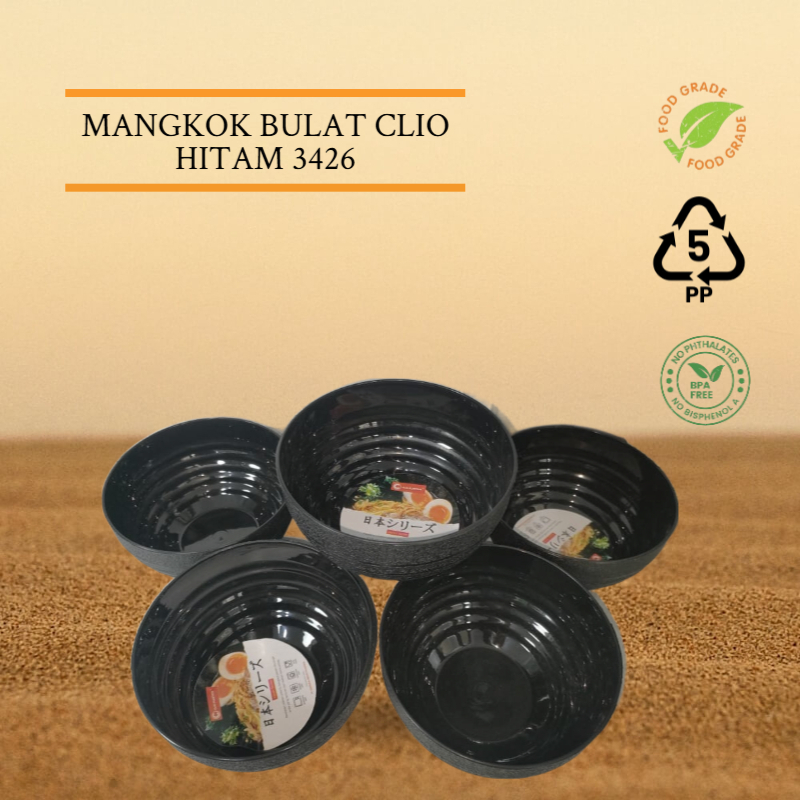 12 PCS Mangkok Ramen Bulat 7inch Full Hitam Jpan Series Mangkok Bakso Plastik Mangkok Saji Ulir Food
