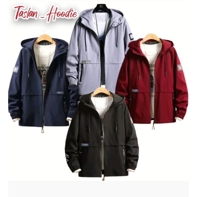 Jaket Hoodie Pria AKN Taslan Waterproof Anti Air Outdoor Style Korea Size L-XL