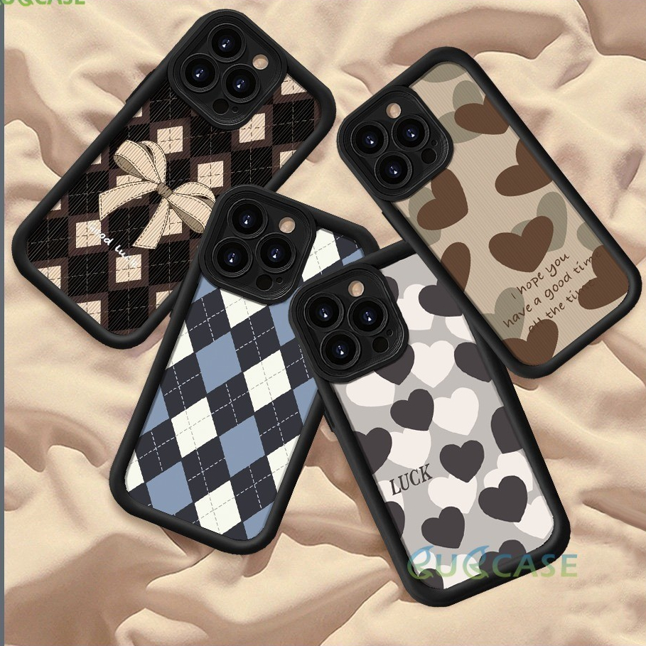 Soft case Iphone X XS Max XR 11 12 13 14 Plus 15 Pro Busana Kotak-kotak Pola Hati Kecil
