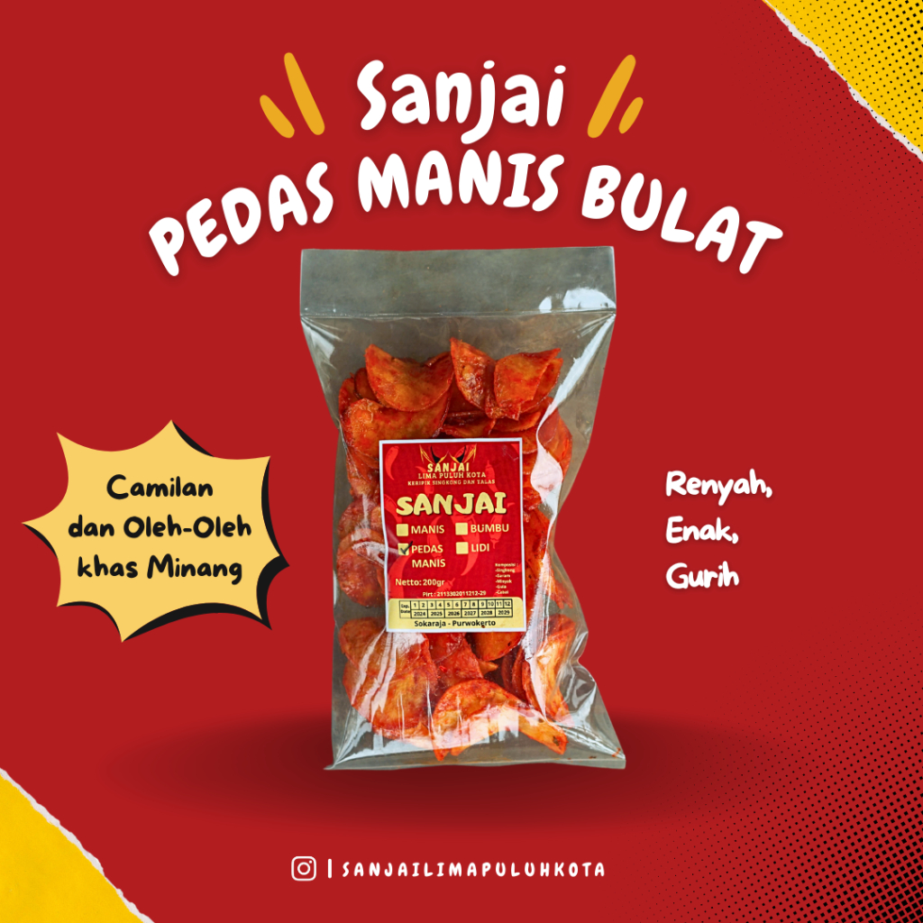 

Keripik Sanjai Pedas Manis Bulat 200gr / Camilan dan Oleh Oleh khas Minang / Cemilan Asin / Makanan Ringan