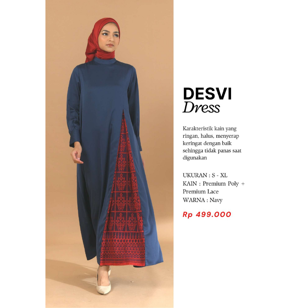 Zoya Desvi Dress - Dress Gamis Wanita - Bahan Premium Poly - Navy - Zoya Palembang