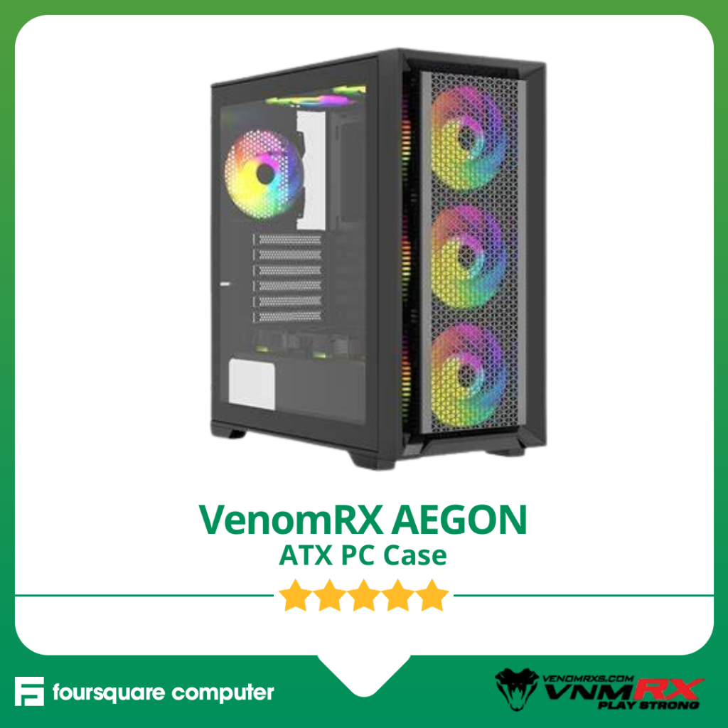 VenomRX Aegon Black + 4x ARGB Fan | PC Casing ATX | CPU PC Case Gaming