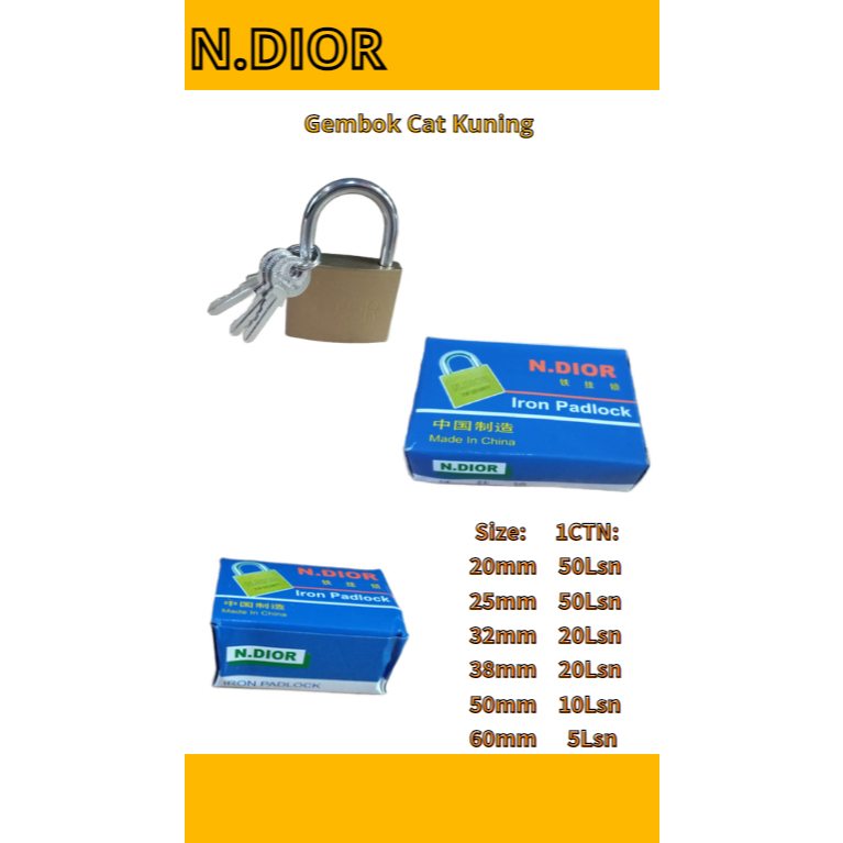 Gembok Kuning Mini Kecil Koper Tas Pintu 20mm 25mm 32mm 38mm 50mm 60mm N.DIOR