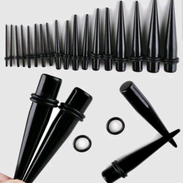 1PCS Anting Piercing Pembesar Lobang Earring Tapper EarPlug Acrylic Black/white 1.6mm - 20mm