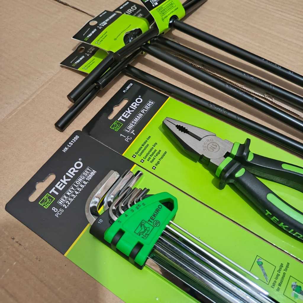 TEKIRO SATU SET Lengkap Kunci Sok T 8-10-12-14mm + Tang Kombinasi 7Inci + Kunci L Set 8pcs
