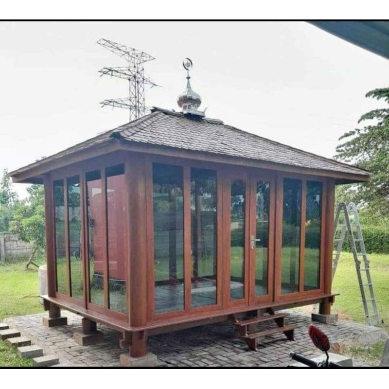 Gazebo Dinding Kaca| Gazebo Musholah| Penginapan Rumah Kayu 3x3m