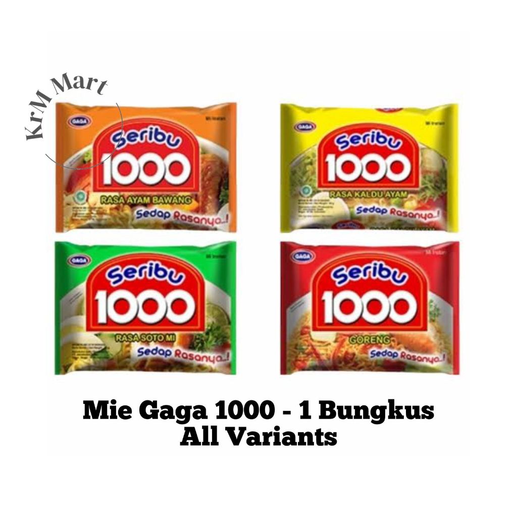 

GAGA Mie 1000 Seribu All Varian 1 bungkus goreng spesial soto ayam bawang kaldu ayam mi instan