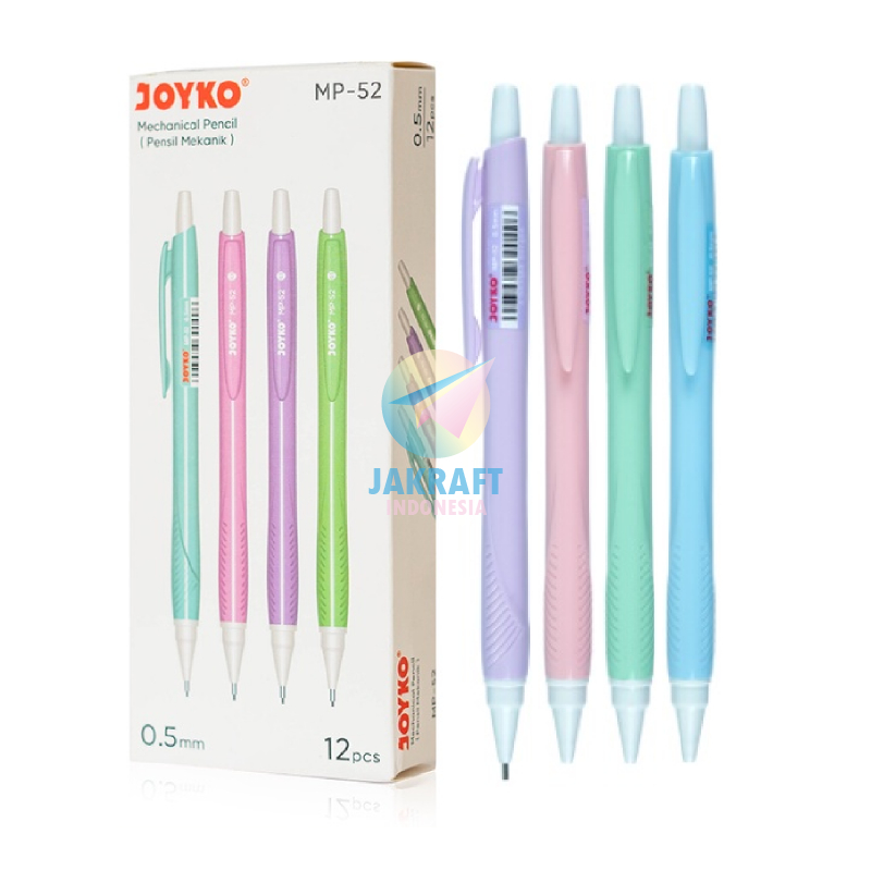 

(12 Pcs) GROSIR Pensil Mekanik 2B JOYKO MP-52 Pastel Color 0.5 mm Retractable Mechanical Pencil | PACK