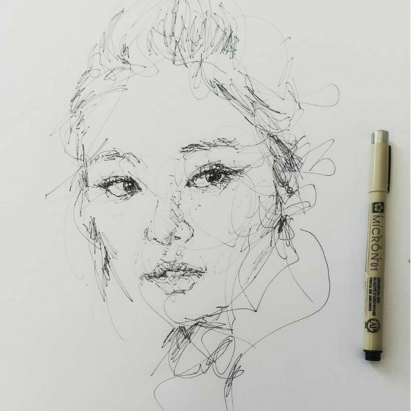 

scribble art ukuran A4 / lukisan murah / pajangan dinding / lukisan murah / gambar pulpen / lukisan portrait