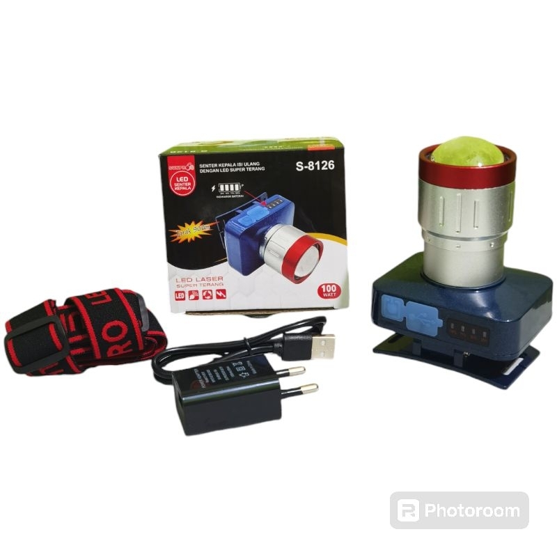 Senter Kepala ZOOM Sunpro 100W S-8126 Original 100 %  dengan Batrei 4800mAh dengan jarak pencahayaan