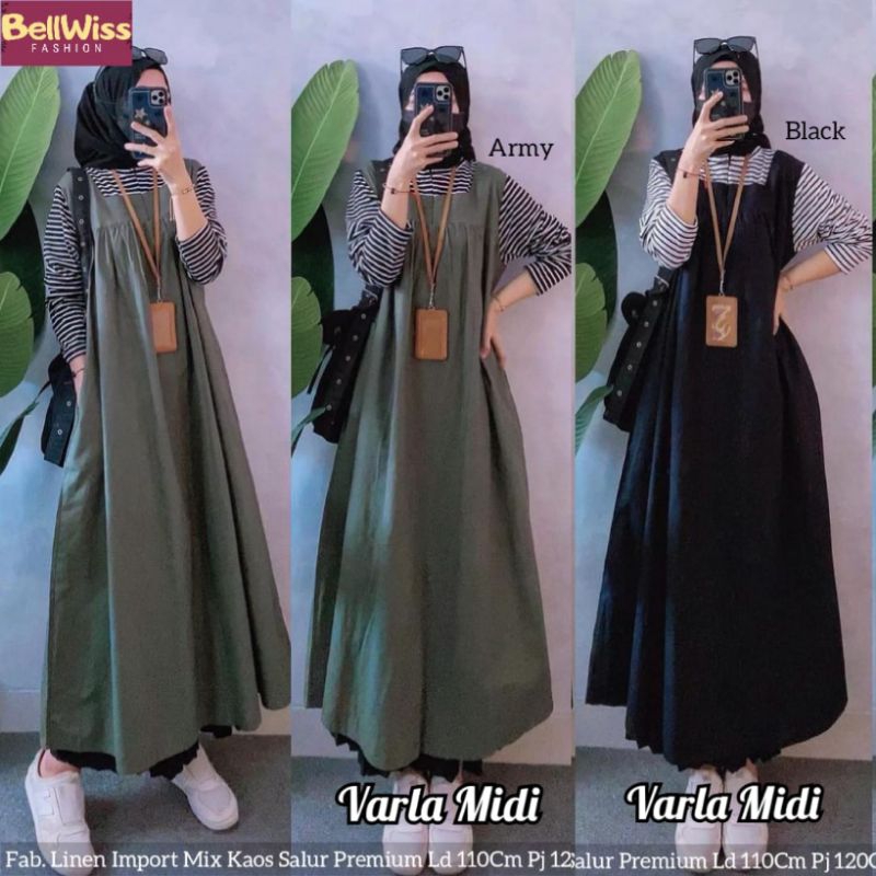 Midi Dress Polos Kombinasi Motif by MOELA HANA Kenny Korean Varla Midi