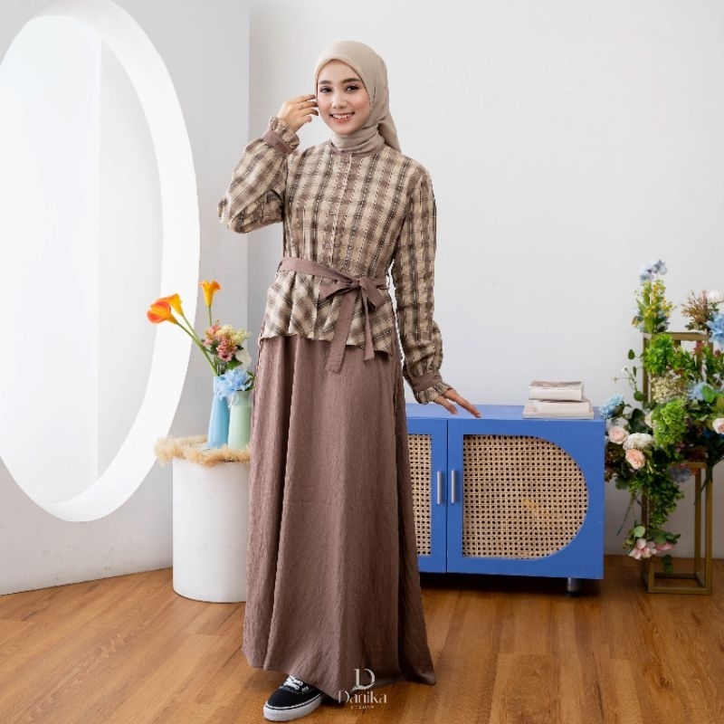 Adrellia Dress Gamis Wanita Kotak Polos Mewah by Danika Luxury S-XXL