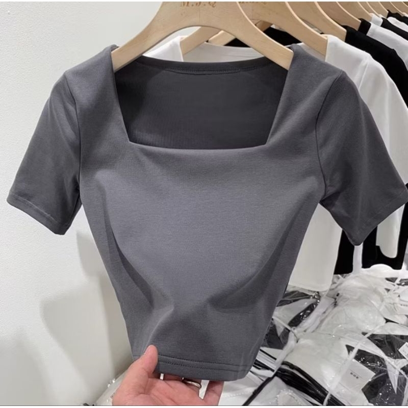 Square Neck Short Sleeve Shirt Blouse | VELVET Atasan Square Neck Oval Polos / Blouse Square Neck Ko