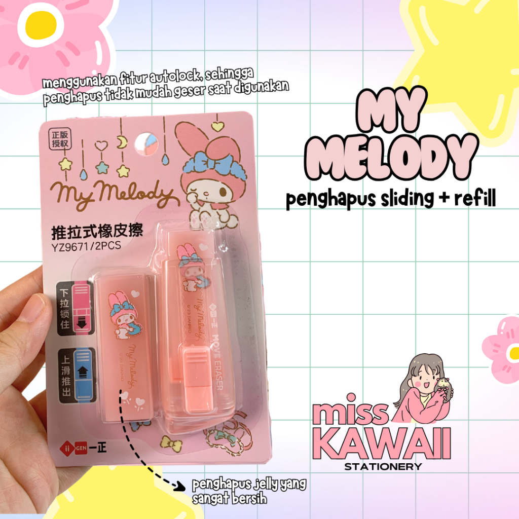 

My Melody Sliding Eraser + Refill/ Penghapus Dorong/ Penghapus Slide IIGEN YZ9671