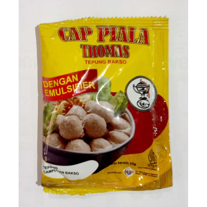 

CAP PIALA THOMAS : TEPUNG KHUSUS BAKSO DENGAN EMULSIFIER 35 GR/BUNGKUS. JUAL PER 6 BUNGKUS @35 GR
