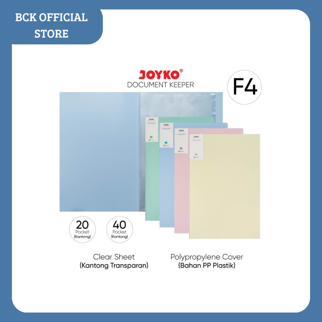 

Joyko Dokumen Keeper Clear Holder DK-D40F4 40 Sheet Pastel Color