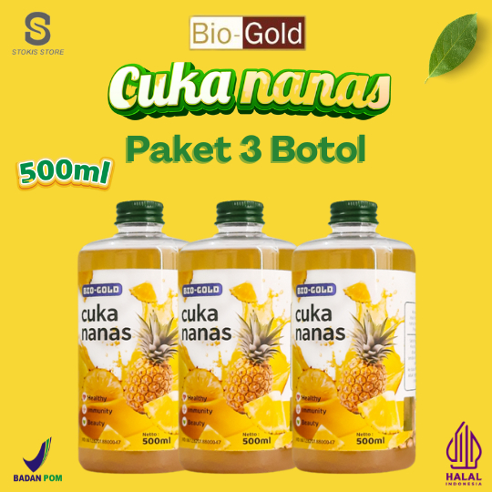 

Paket 3 Botol Bio Gold Cuka Nanas 500 ml - Fermentasi Herbal untuk Gula Darah & Diet | BPOM Original