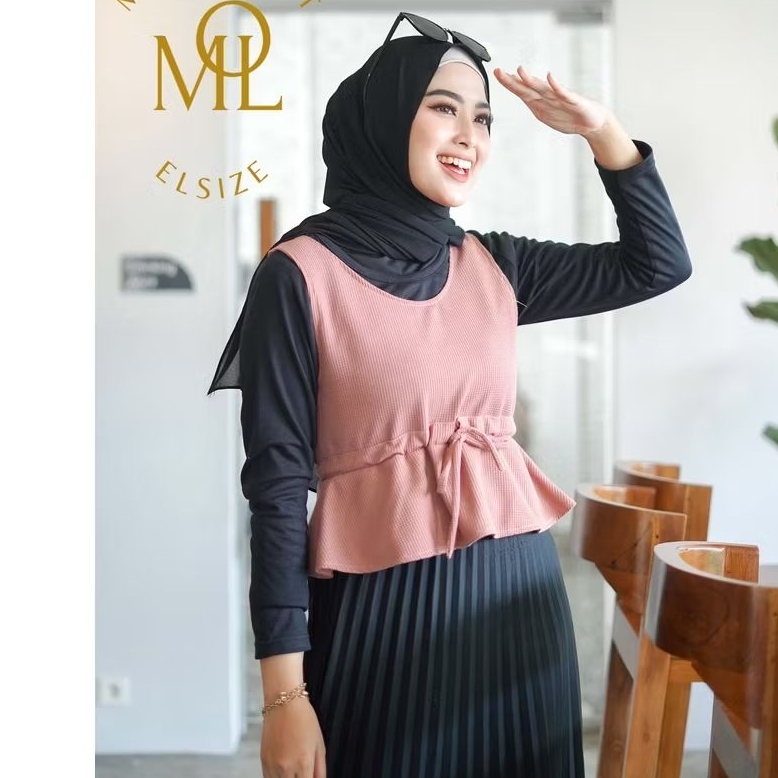 Kaos Manset set rompi - Outer tanpa lengan - Atasan blouse Wanita Terbaru Bahan Waffle uniqlo Knit P