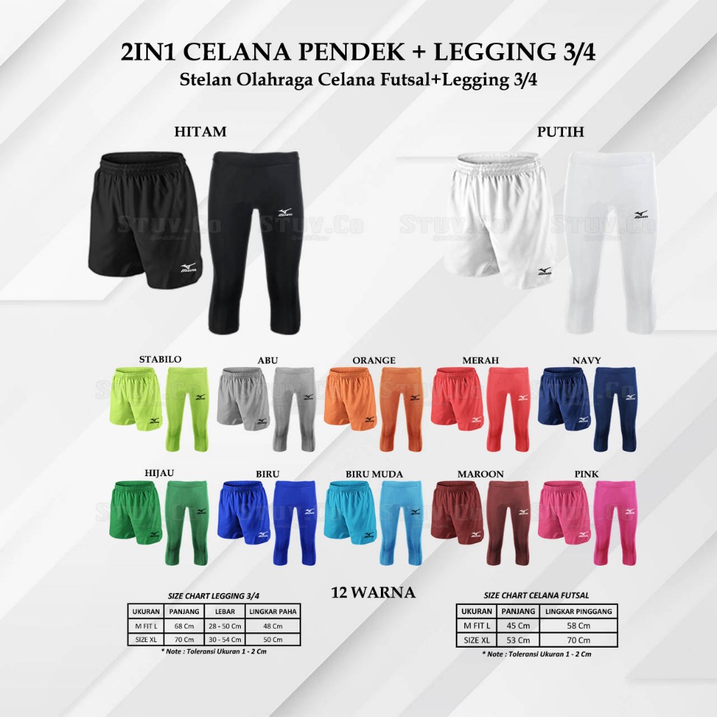 2IN1 PAKETAN STELAN CELANA PENDEK DRYFIT LEGGING BASELAYER 3/4 PRIA WANITA CELANA PENDEK DRYFIT DAN 