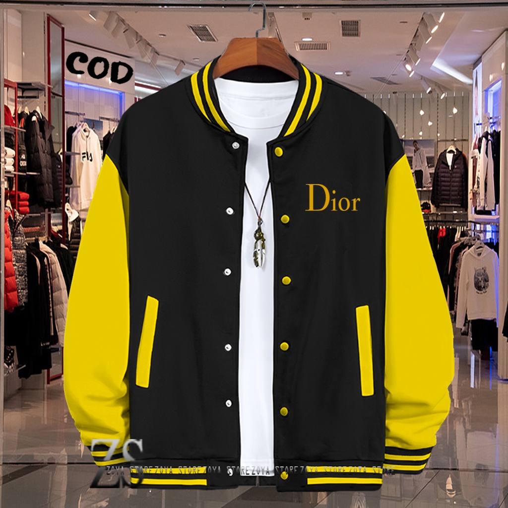 Cod Sweater Jaket Varsity Baseball Kancing Dior Text Gold Quality Premium / Baseball Distro Pria Wan