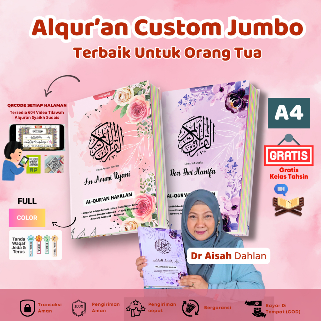 Alquran Custom Nama Jumbo A4 by Nadira Quran Custom Tanpa PO Quran A4 Terjemah Perkata 8 Blok Warna