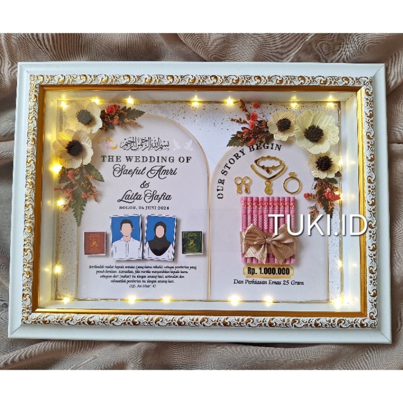 Bingkai Mahar 3D Custom / Mahar 3D/ Frame 3D List Gold / Frame Mahar Rustic / Hantaran Pernikahan /