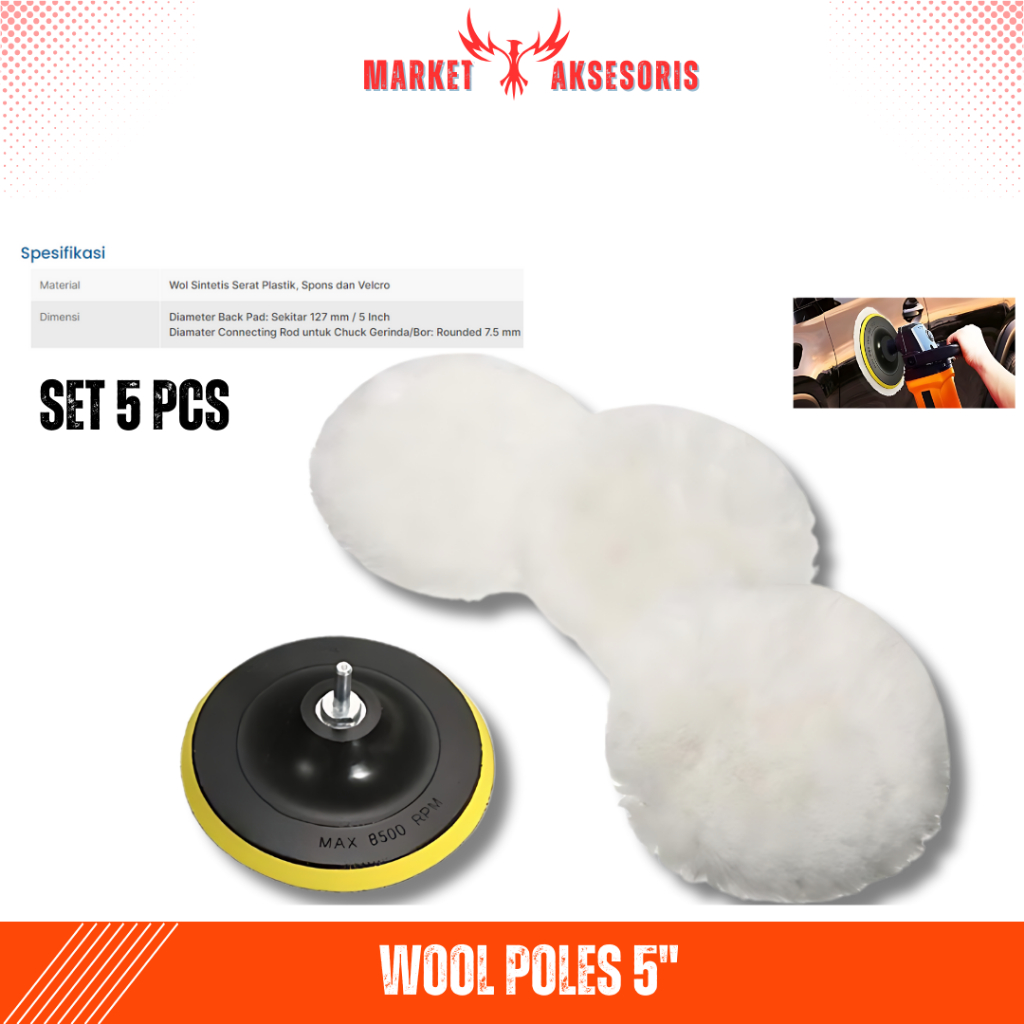 Wool Poles Velcro Mobil Motor 5 Inch SET 3pcs Kain Wol Polish Wax Foam Pad Velcro Woll Spon Busa Mes