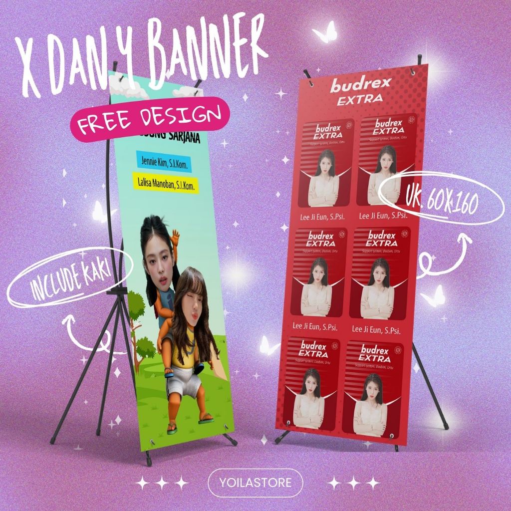 [FREE Design dan Tiang] Cetak X dan Y Banner | Custom | Wisuda | Wedding | Ulang Tahun