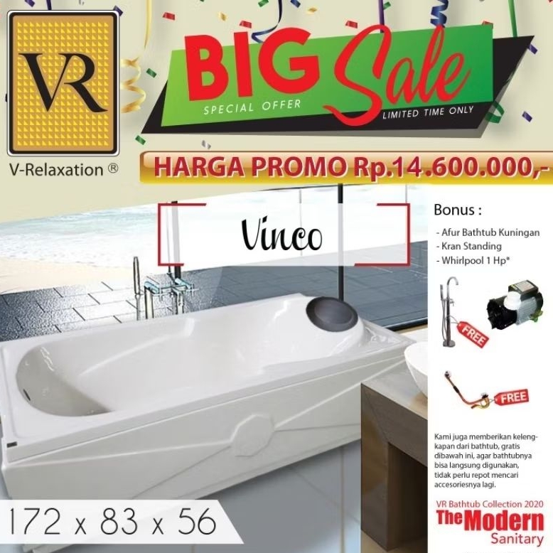 VR Bathtub Standing Vinco + Whirlpool Jacuzzi